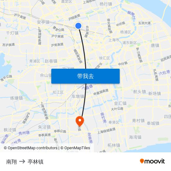 南翔 to 亭林镇 map