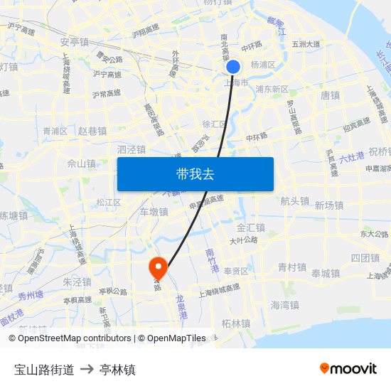 宝山路街道 to 亭林镇 map