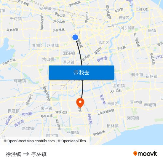 徐泾镇 to 亭林镇 map