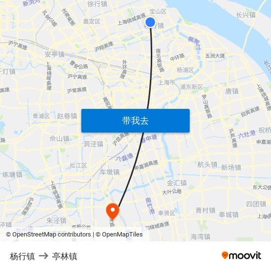 杨行镇 to 亭林镇 map