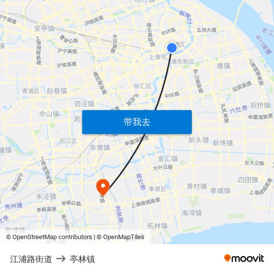 江浦路街道 to 亭林镇 map