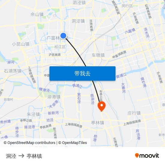 洞泾 to 亭林镇 map