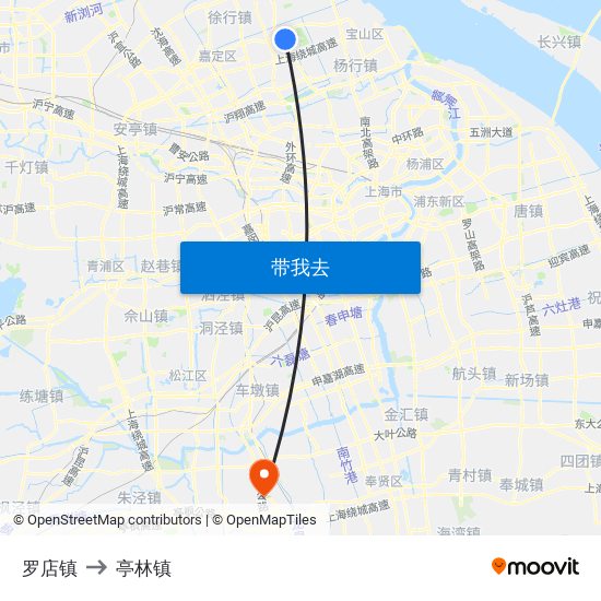 罗店镇 to 亭林镇 map
