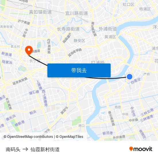 南码头 to 仙霞新村街道 map