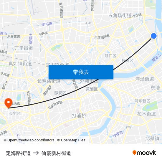定海路街道 to 仙霞新村街道 map