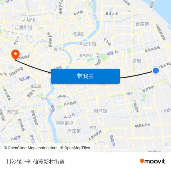 川沙镇 to 仙霞新村街道 map