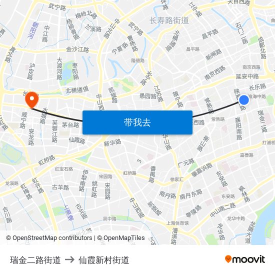 瑞金二路街道 to 仙霞新村街道 map