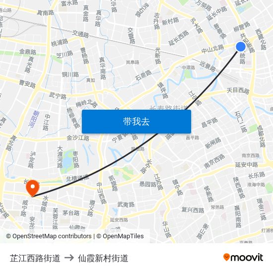 芷江西路街道 to 仙霞新村街道 map