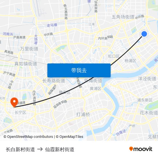 长白新村街道 to 仙霞新村街道 map