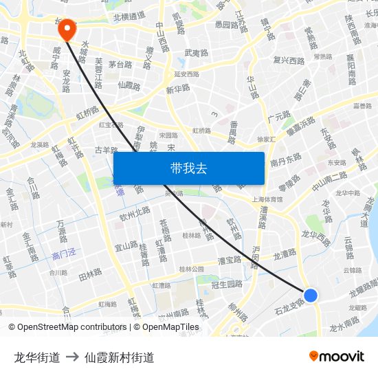 龙华街道 to 仙霞新村街道 map