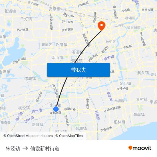 朱泾镇 to 仙霞新村街道 map