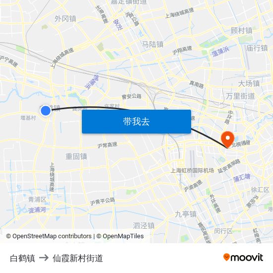 白鹤镇 to 仙霞新村街道 map