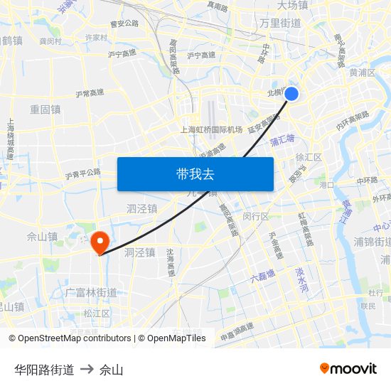 华阳路街道 to 佘山 map