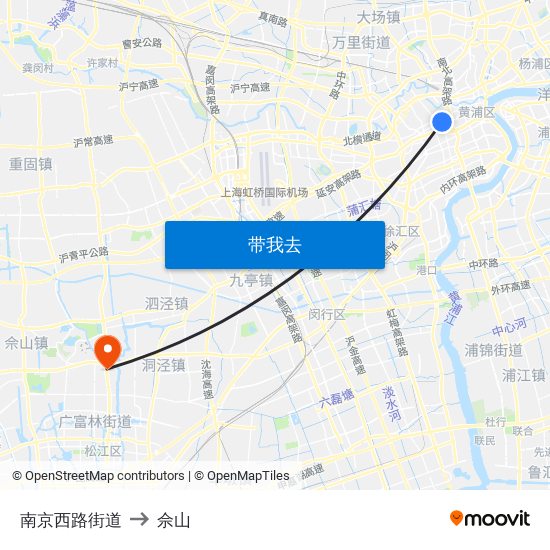 南京西路街道 to 佘山 map