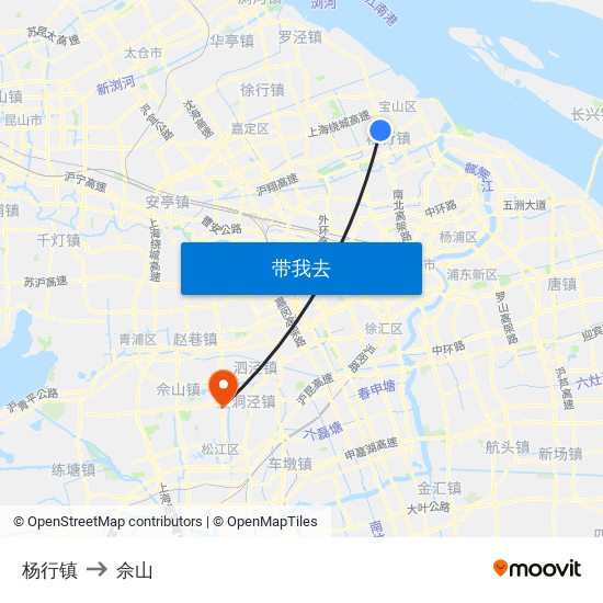 杨行镇 to 佘山 map