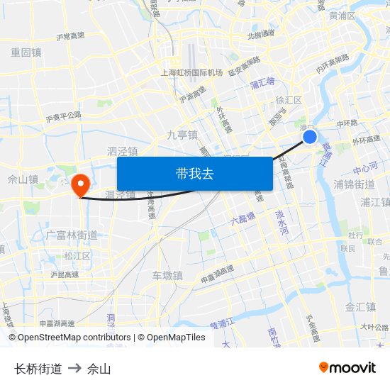 长桥街道 to 佘山 map