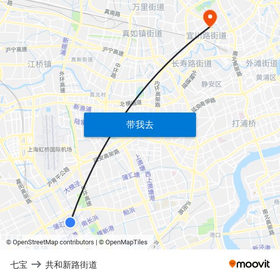 七宝 to 共和新路街道 map
