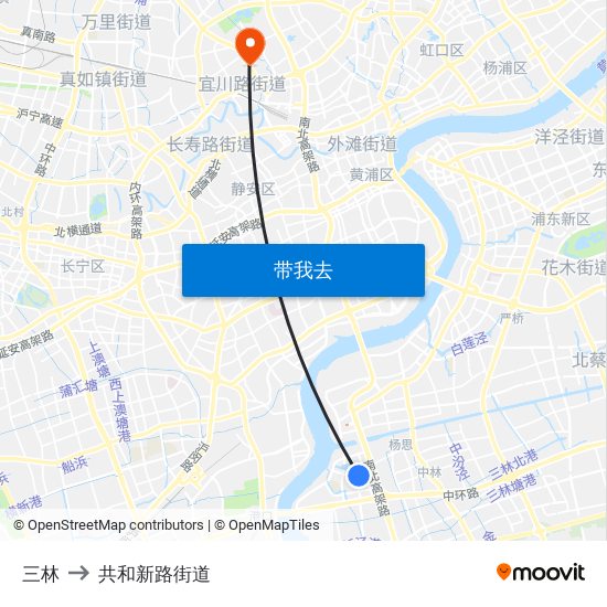 三林 to 共和新路街道 map