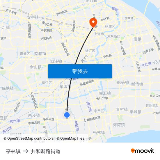 亭林镇 to 共和新路街道 map