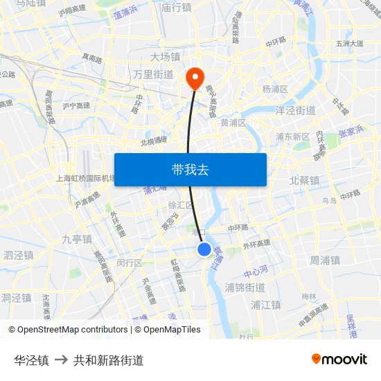 华泾镇 to 共和新路街道 map