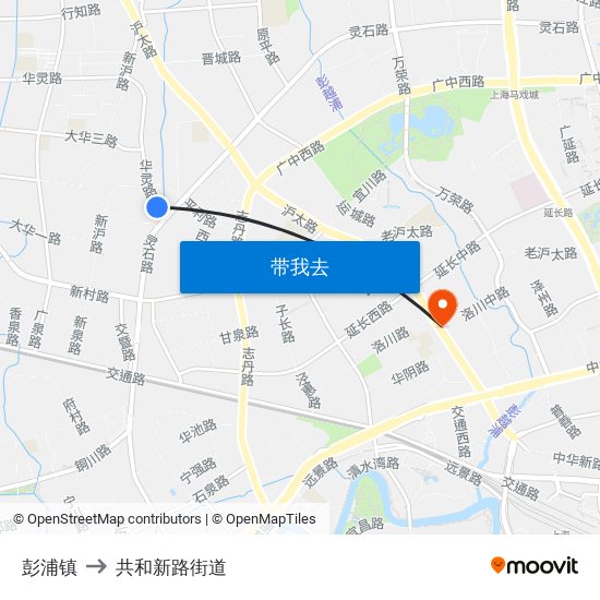 彭浦镇 to 共和新路街道 map