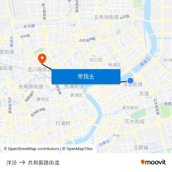 洋泾 to 共和新路街道 map