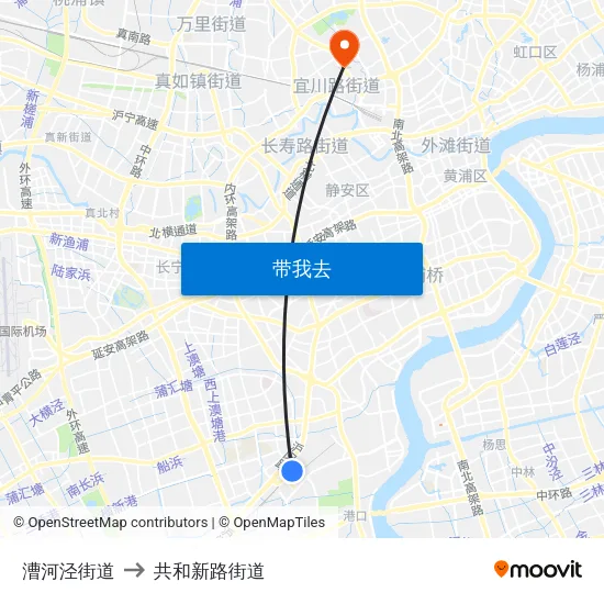 漕河泾街道 to 共和新路街道 map