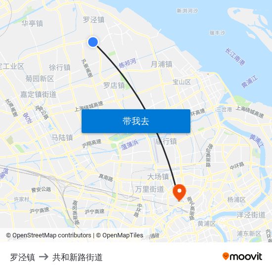 罗泾镇 to 共和新路街道 map