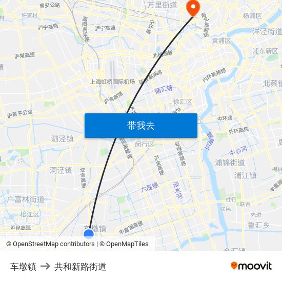 车墩镇 to 共和新路街道 map