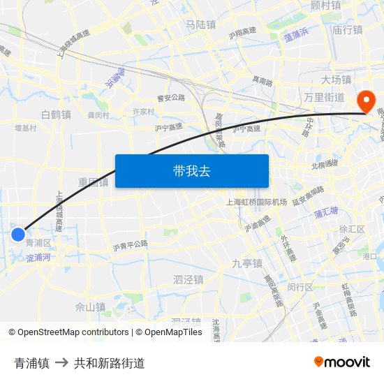 青浦镇 to 共和新路街道 map