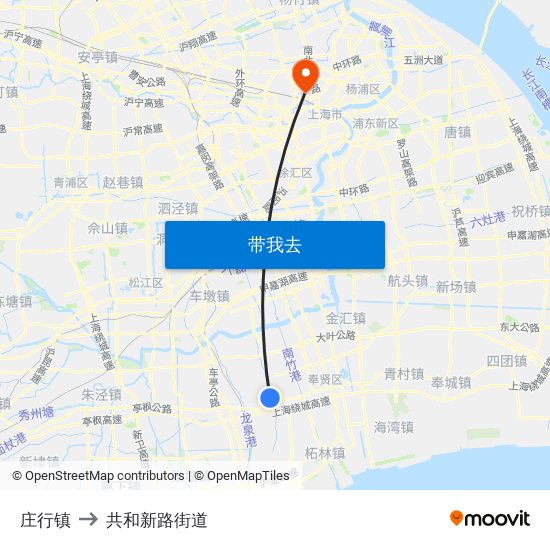 庄行镇 to 共和新路街道 map