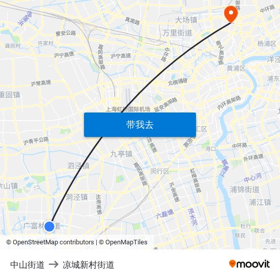 中山街道 to 凉城新村街道 map