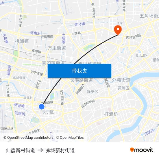 仙霞新村街道 to 凉城新村街道 map