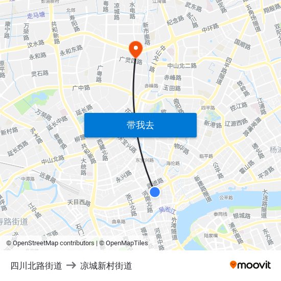 四川北路街道 to 凉城新村街道 map