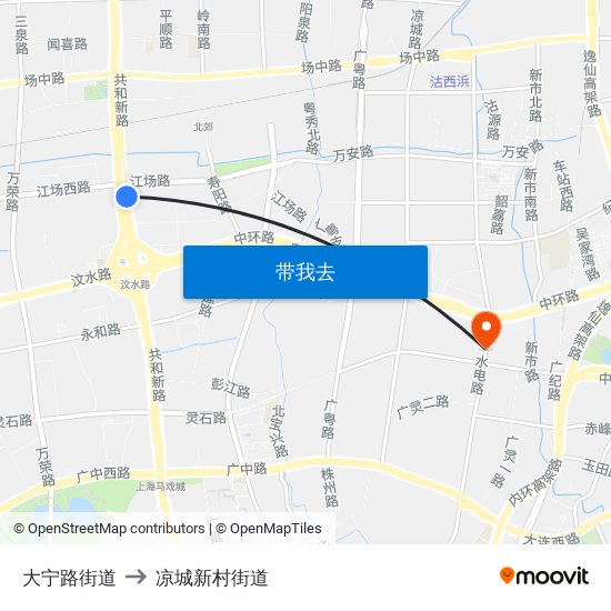 大宁路街道 to 凉城新村街道 map