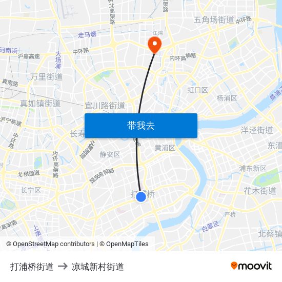 打浦桥街道 to 凉城新村街道 map