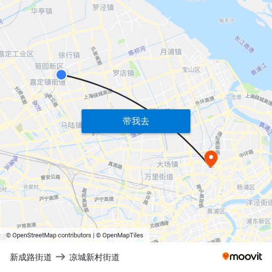 新成路街道 to 凉城新村街道 map