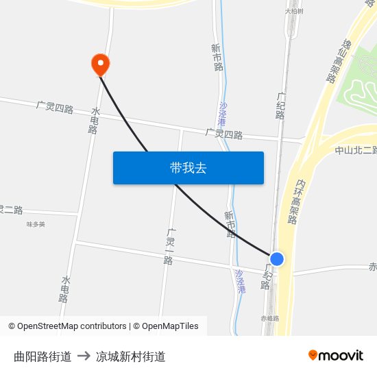 曲阳路街道 to 凉城新村街道 map