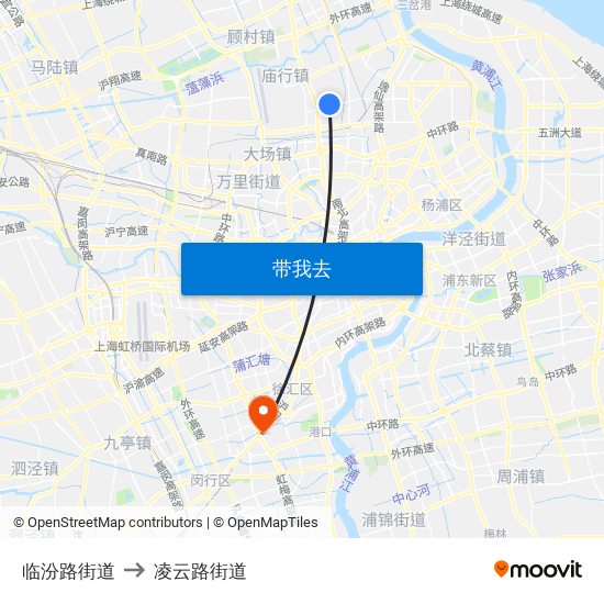 临汾路街道 to 凌云路街道 map