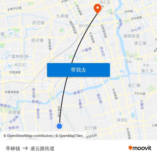 亭林镇 to 凌云路街道 map