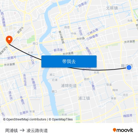 周浦镇 to 凌云路街道 map