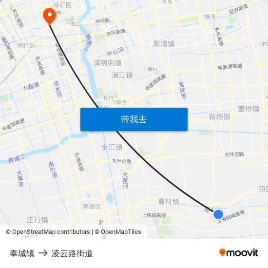 奉城镇 to 凌云路街道 map