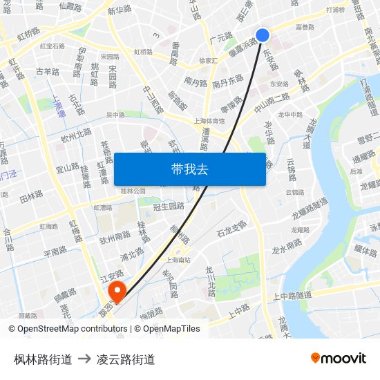 枫林路街道 to 凌云路街道 map
