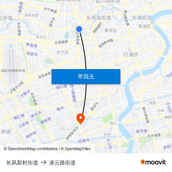 长风新村街道 to 凌云路街道 map