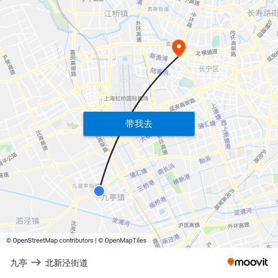 九亭 to 北新泾街道 map