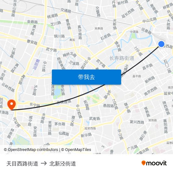 天目西路街道 to 北新泾街道 map