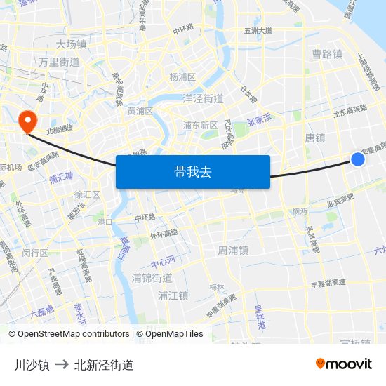 川沙镇 to 北新泾街道 map