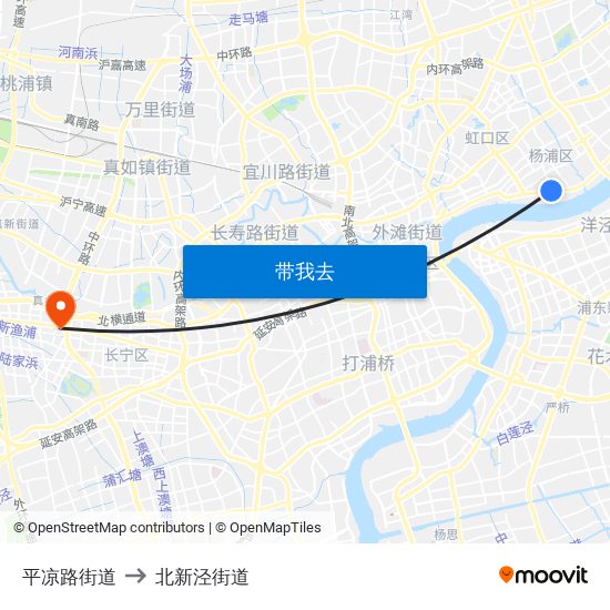 平凉路街道 to 北新泾街道 map