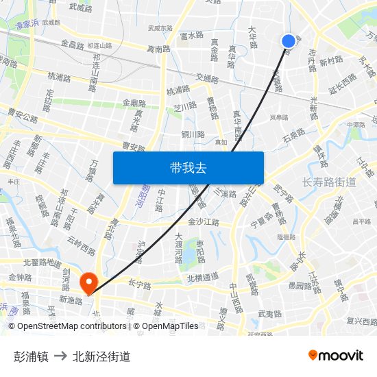 彭浦镇 to 北新泾街道 map