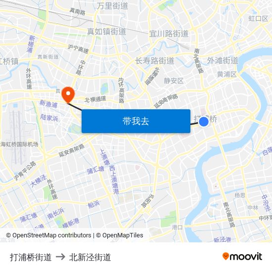 打浦桥街道 to 北新泾街道 map